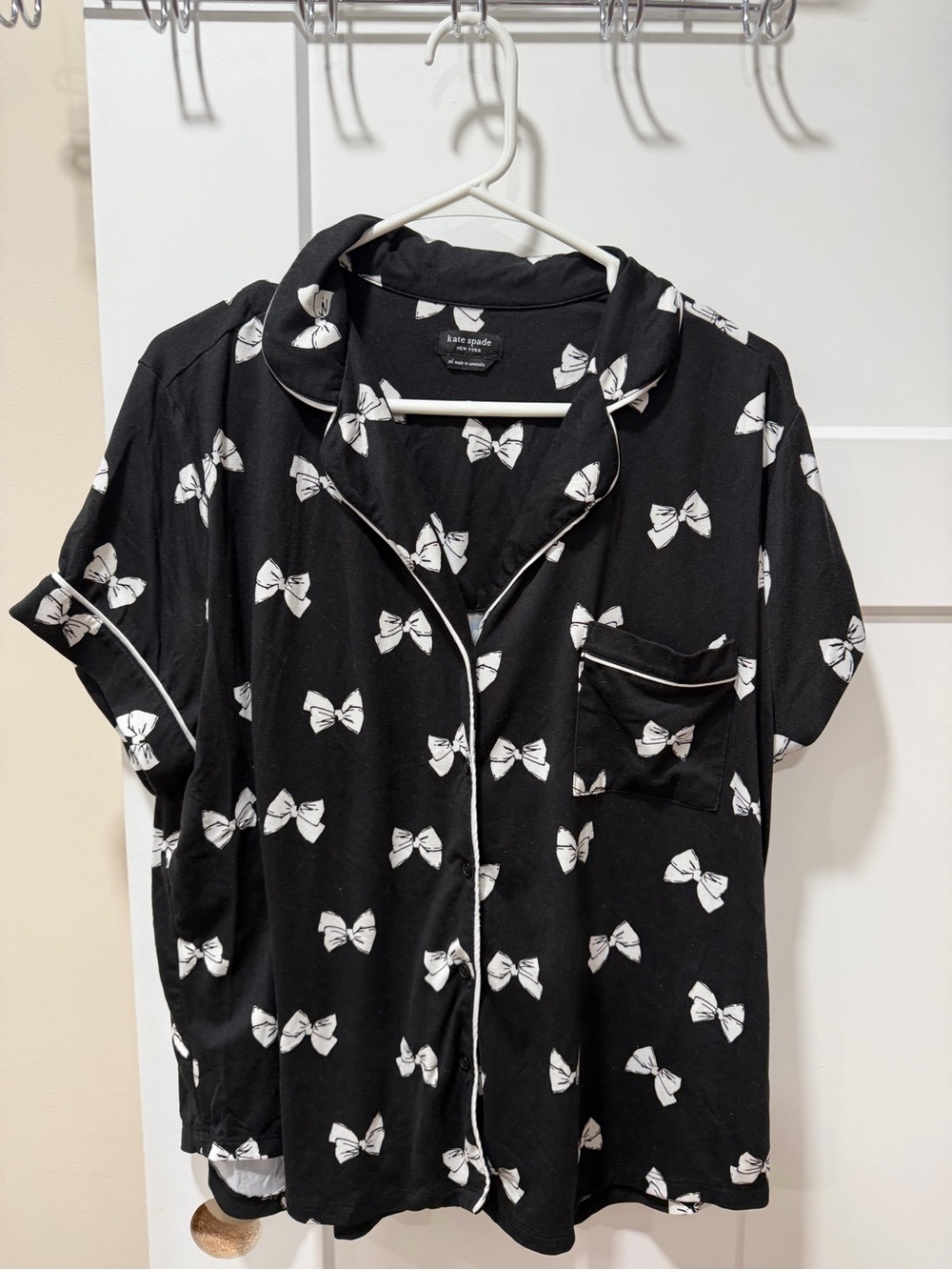 kate spade black bow-print short sleeve pajama set